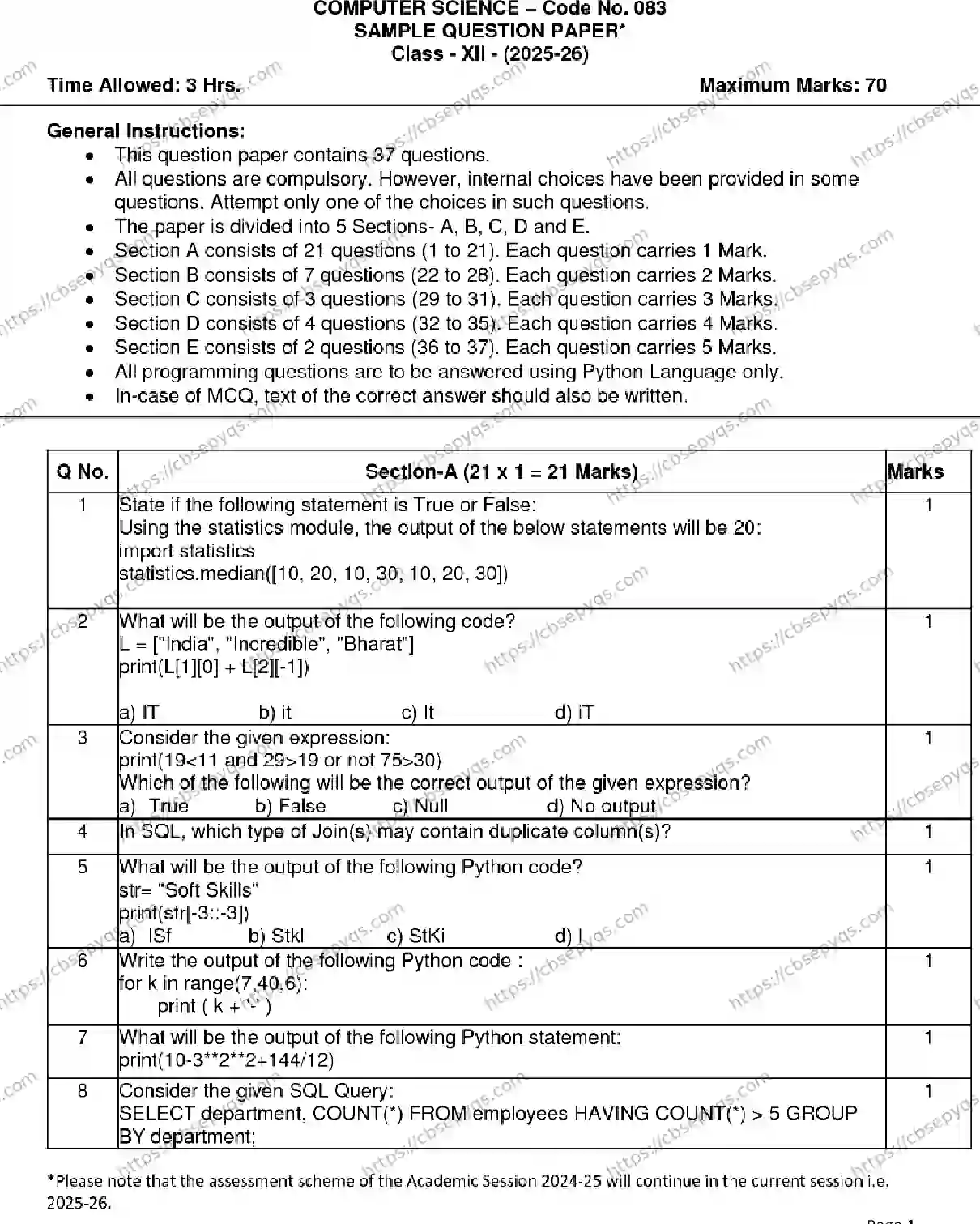 CBSE-Board-12-Previous-Year-Model-Papers-Papers-2026-MODEL-PAPER-COMPUTER-SCIENCE-Page-1 Image