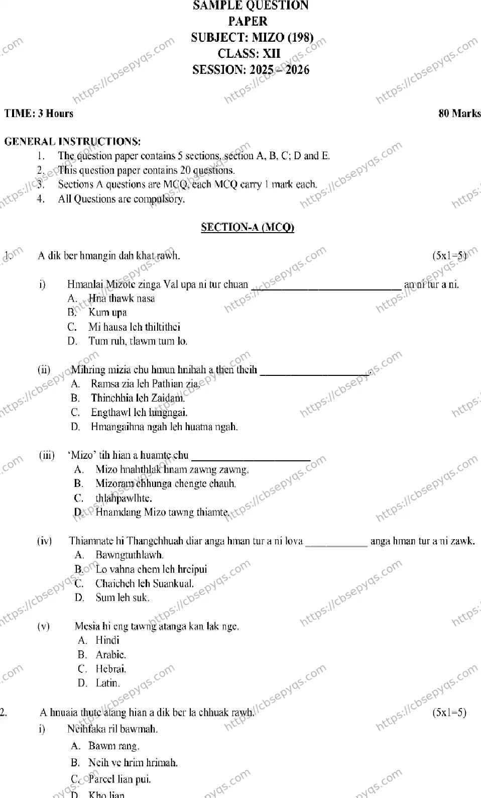 CBSE-Board-12-Previous-Year-Model-Papers-Papers-2026-MODEL-PAPER-MIZO-Page-1 Image