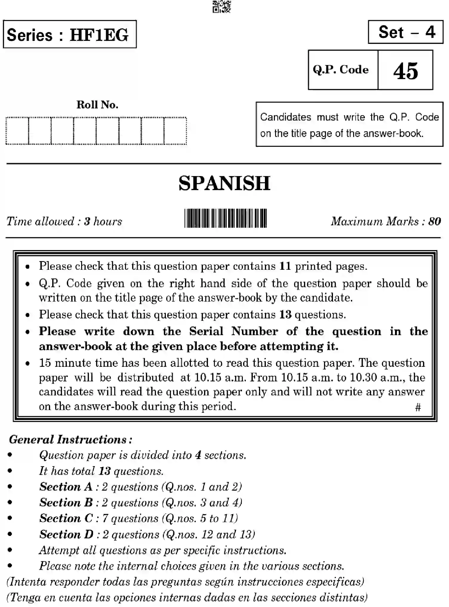 CBSE-Class-10-Previous-Year-Question-Papers-SPANISH-HF1EG-SET-4-Page-1 Image