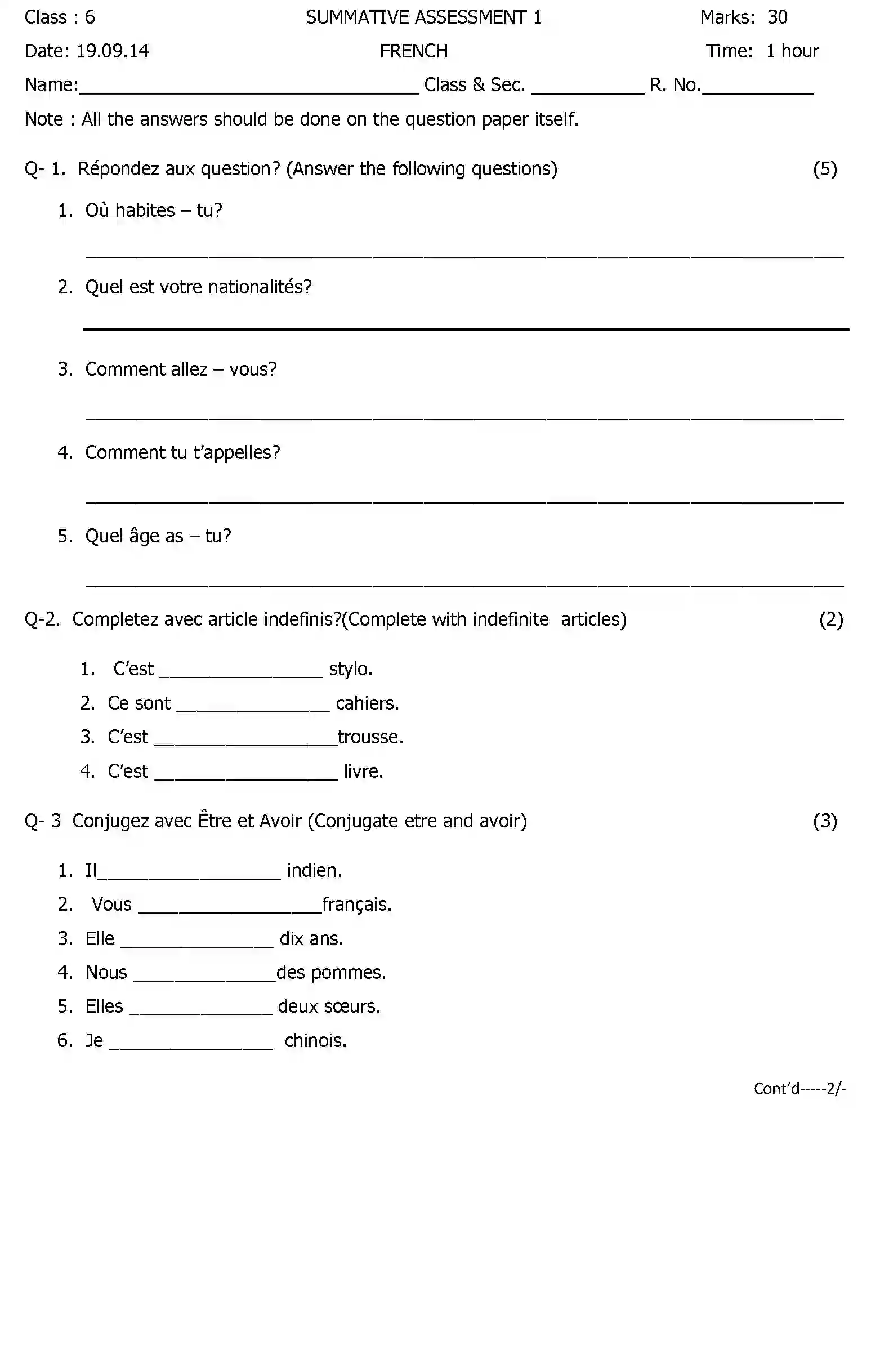 CBSE-Class-6-Previous-Year-Question-Papers-A1-FRENCH-Page-1 Image